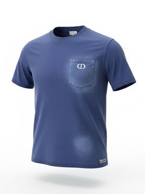 Dior Men's Crew Neck Pocket T-Shirt in distressed Blue